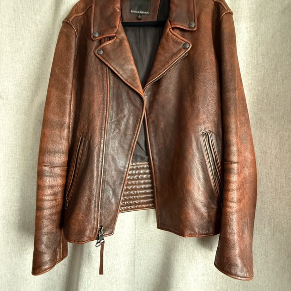 Banana Republic Distressed Brown Leather Moto Jacket size Large - Picture 5 of 5
